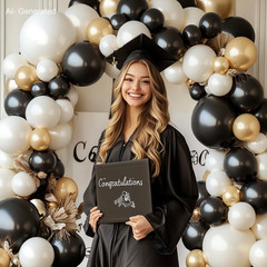 Black White Gold Balloon Arch Kit,Double Stuffed Pearl Sand White Balloon Garlan