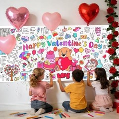Valentines Coloring Tablecloth/Poster, 72″ x 30″ (Rectangular) Pink-valentines