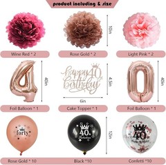40th Birthday Decorations for Women, Black Rose Gold Happy 40 Years Old Decor…