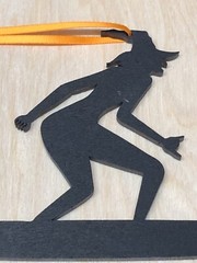 halloween / Surfing Hanging Witch Laser Cut Painted Plywood. With Ribbon.