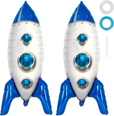 2 Pcs Large Blue Rocket Balloons for Kids, 33 Inch Rocket Ship Balloon, Outer Sp