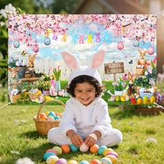 Mocsicka Happy Easter Backdrop Hello Spring Party 70.8 x 43.3 Inch, Pink