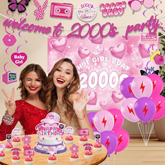 Y2K Party Decorations Early 2000S – 40 Pcs Pink Retro Themed Banner Party Hangin