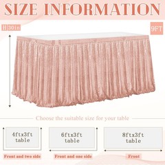 Sequin Table Skirt for Rectangle Table, 9FT x 30In Dusty Rose, Glamorous Spar…