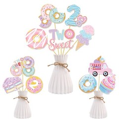 21Pcs Two Sweet Party Centerpiece Sticks Donut 2nd Birthday Party Decorations…