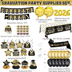Black and Gold Graduation Decorations 2026 Class of 2026 – Includes 32 Inch 2026