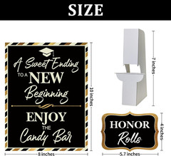 Graduation Candy Buffet Signs Decorations, Black Gold Grad Party Candy Bar Signs