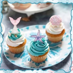 48 Pcs Resin Mermaid Theme Cupcake Ring Toppers Seashell Mermaid Tail Starfis…