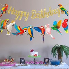 Parrot Birthday Party Banners – Tropical Bird Decoration Toucan Cutout for Hawai