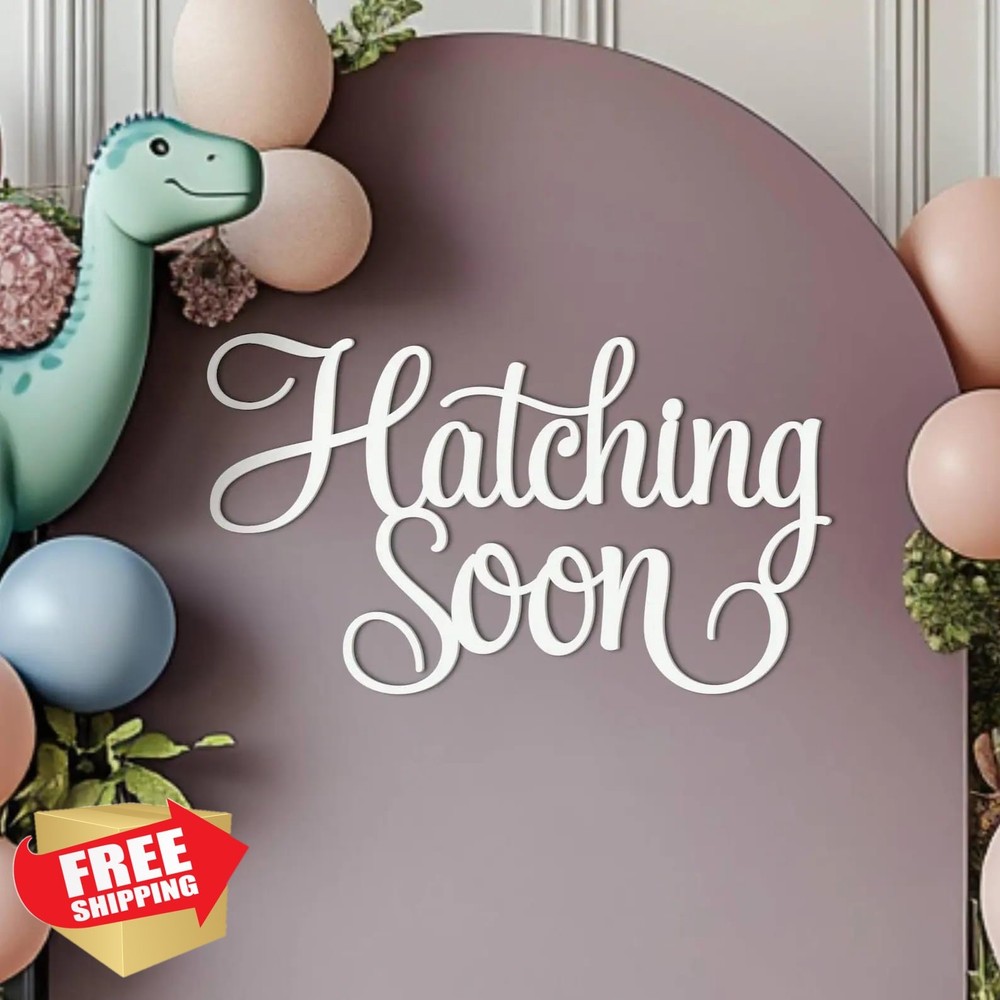 Hatching Soon Sign for Backdrop,Wooden Dinosaur Baby Shower Decorations,Dinos…