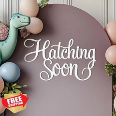 Hatching Soon Sign for Backdrop,Wooden Dinosaur Baby Shower Decorations,Dinos…