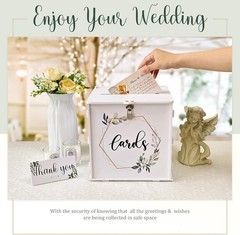 OurWarm White Wedding Card Box with Lock, PVC Gift for Silver,White