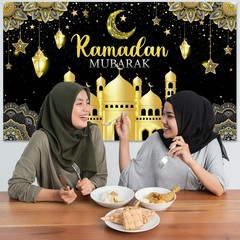 Boyiee Ramadan Mubarak Decorations Backdrop Banner Muslim One Size, Black