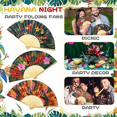 12pc Exotic Flowers & Flamingos Folding Paper & Wood Hand-Held Fans Favors #817