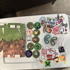 Minecraft Birthday Party Giveaways keychains pins stickers bracelets