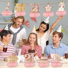 Happy 21st Birthday Decorations 9Pcs Pink Honeycomb Centerpieces Party Supplies