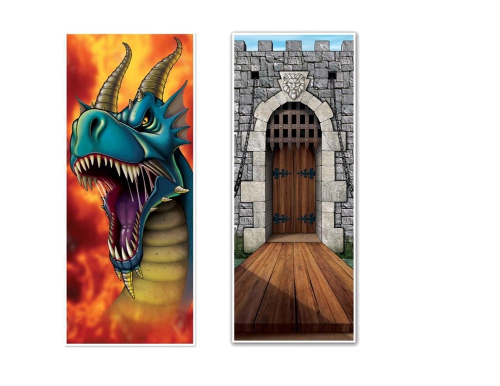Set Of 2 Dragon & Castle Door 30» X 6′ Door Covers Party Decorations