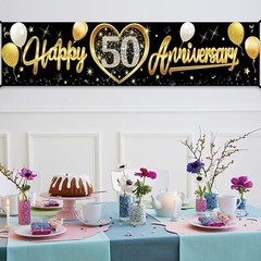 Happy 50th Wedding Anniversary Banner Decorations Black Gold 50th Anniversary