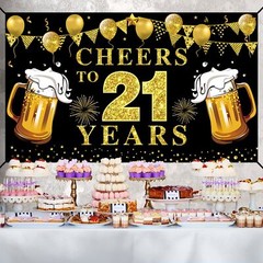 Happy 21st Birthday Banner Decorations, Black Gold Cheers to 21 years Backdro…
