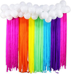 Rainbow Party Backdrop with Balloon Garland, Rainbow Cloud Birthday Photo Backdr