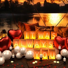 It was Always You Light Up Letters, with Tea Lights Candles, Rose Petals, Pea…
