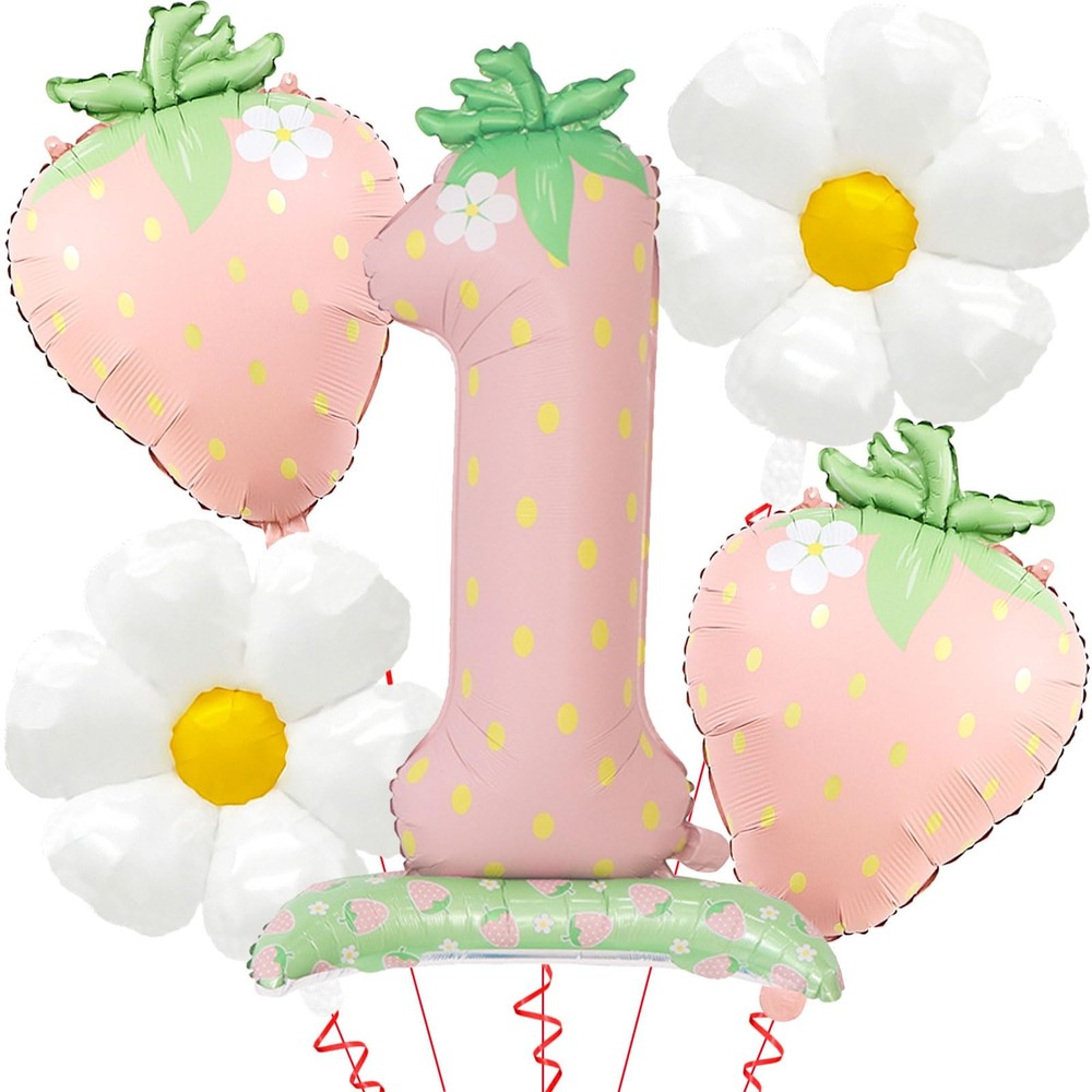 Strawberry Balloons – First Decor – 42 Inch Mylar Pink 1 Number Balloon – Str…