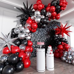 Red, Black & Silver Balloon Arch Kit – 201 Pcs for Birthday & Anniversary Decor