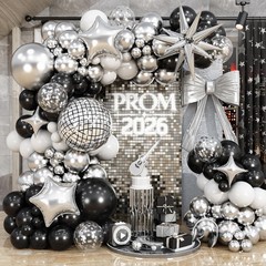 Prom Balloon Garland Arch Kit, Graduation Black Silver White Metallic Balloon…