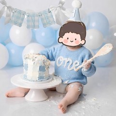 First Decorations for Boy Blue Gingham High Chair Banner & Party Hat for Year…
