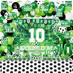 10th Birthday Decorations for Boys, 174Pcs Green Soccer 10 Party Decor
