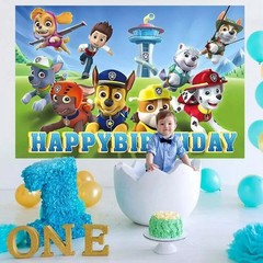 Patrol Dog Happy Birthday Backdrop for Kids Birthday Party Decoration 5×3.5ft