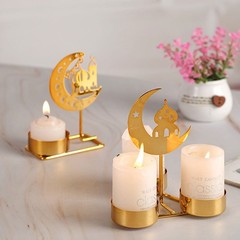 Eid Mubarak Candle Holder Metal Ramadan Home Decoration Table Ornament JQ