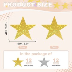 24 Pcs Stars Cutouts, 6 Inch Double Printed Paper Stars, Silver/Laser Gold