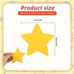 200 PCS 4 Inch Yellow Star Cutouts Double Sided DieCut Paper For Classroom