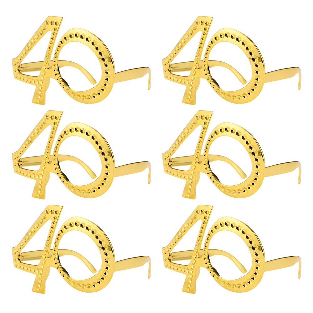 6-Pack Birthday Glasses with Rhinestones, 40th Photo Booth Props [Gold]