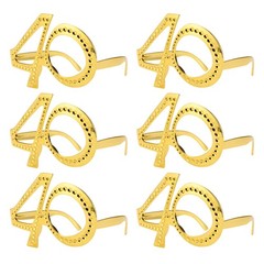 6-Pack Birthday Glasses with Rhinestones, 40th Photo Booth Props [Gold]