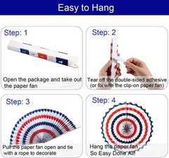 Patriotic Decorations Hanging Paper Fans 12Pcs Independence Day Memorial Day