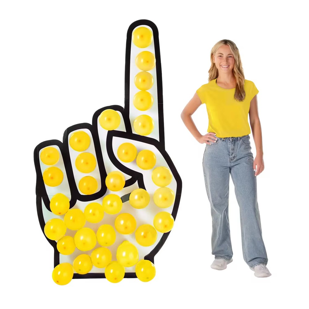 Foam Hand Cardboard Cutout Stand-Up with Yellow Balloons Kit – 73 Pc.