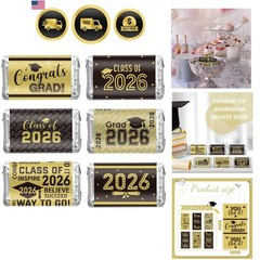 Graduation Candy Bar Wrappers Labels Stickers Class of 2026 Party Supplies