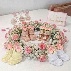 4 Set Baby Shower Booties Centerpiece Knitted Booties with Artificial Baby’s …