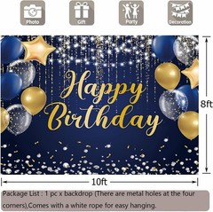 Happy Birthday Backdrop 10x8ft for Men Boys Navy Blue and Gold Happy Birthday…