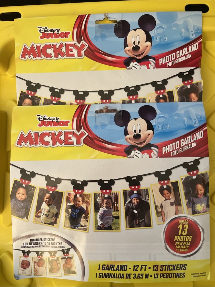Mickey Mouse Birthday Photo Garland 12ft Holds 13 Photos Disney Junior LOT OF 2