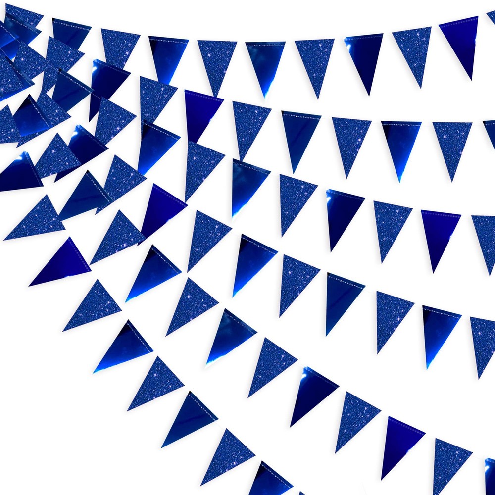 30 Ft Royal Blue Party Decorations Navy Blue Metallic Glitter Triangle Banner…