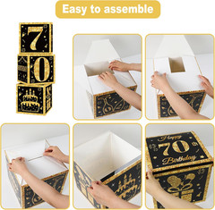 70th Birthday Decorations Boxes for Men- 3PCS Black Gold Happy 70th Birthday Bal