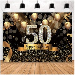 Elegant Glitter Black Gold Balloons Backdrop