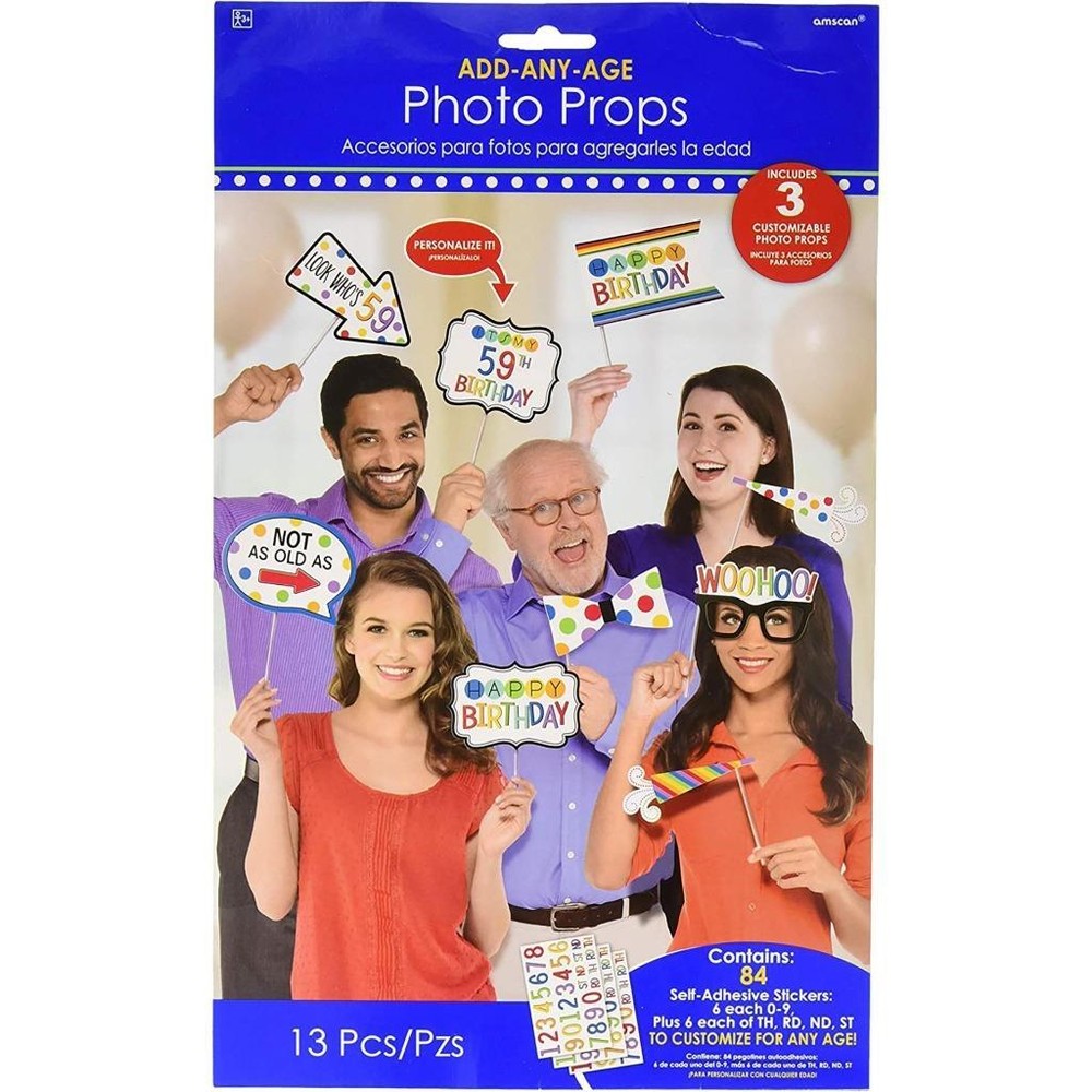Add-Any-Age Photo Props Birthday Party Supplies New 13 Pieces New