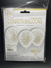 Clear Latex Confetti 12″ Balloon Gold 3-Pack