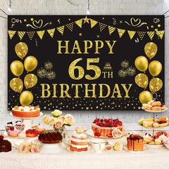 65th Birthday Backdrop Gold and Black 5.9 X 3.6 Fts Happy Birthday Party Deco…