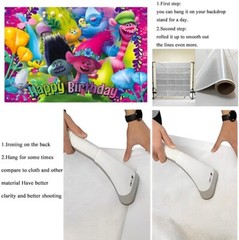 Trolls Theme Happy Birthday Backdrop 5×3.5ft,for Kids Birthday Party Decoration