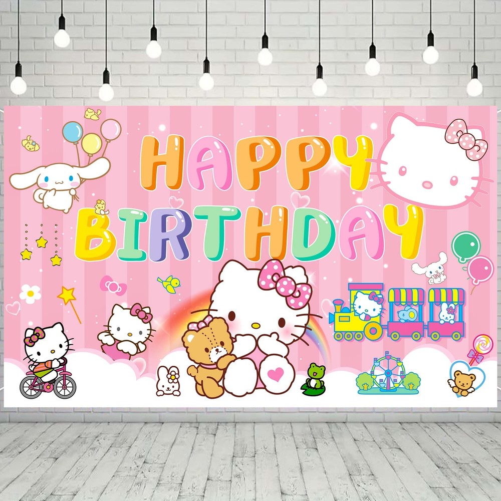 Hello Kitty Party Decorations Sanrio Cute Birthday Supplies for Girls Backdrop